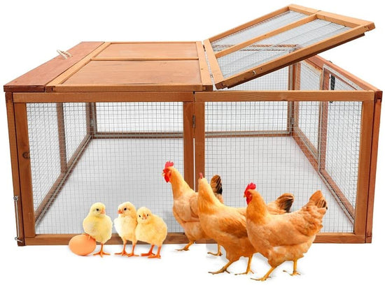 Pet Cage Wood Small Animal Poultry Cage Run w/ Openable Roof & Side Door