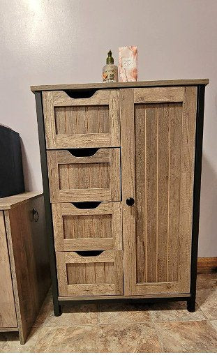 NEW Industrial Bathroom Floor Cabinet, Freestanding Wooden Storage, Grey