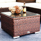 19.7" Outdoor Coffee Table Wicker Patio Side Table with Glass Top