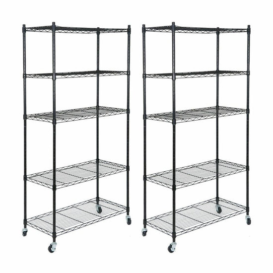 2PCS 5-Tier Shelves Wire Unit Rack Large Space Storage Rolling with 4 Casters