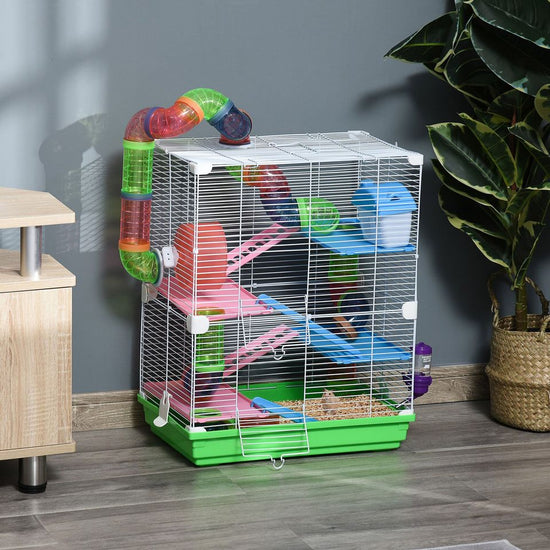 Hamster Habitat Rat Gerbil Cage with Portable Carry Handle, Water Bottle, Wheel