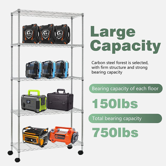 14D x 30W x 60H Inches 5-Tier Metal Wire Shelving Unit Steel On The Wheels