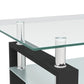 Glass Coffee Table for Living Room, Rectangle Modern Side Coffee Table w/ Lower Shelf, Metal Leg