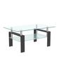 Glass Coffee Table for Living Room, Rectangle Modern Side Coffee Table w/ Lower Shelf, Metal Leg