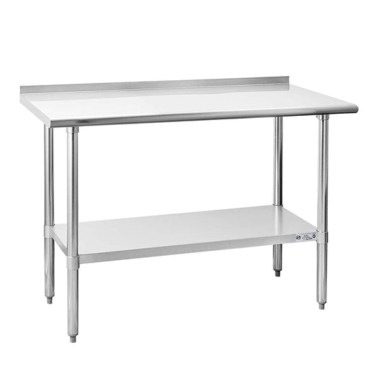 Stainless Steel Prep Table Work Table 24 x 48 NSF with Backsplash for Commercial Kitchen